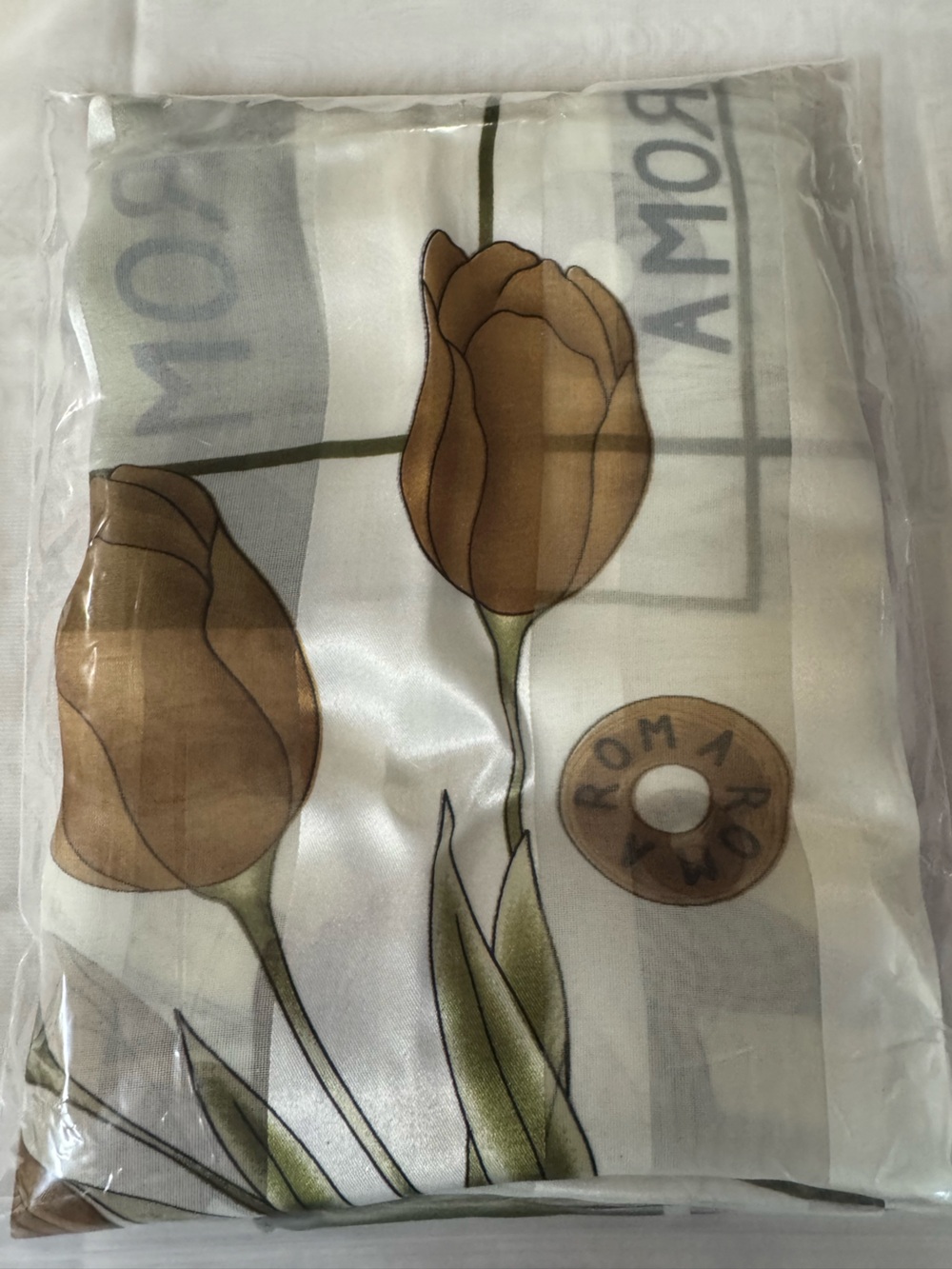 Roma Olive Green and Cream Satiny Scarf flower Accents direct from Italy - NEW.